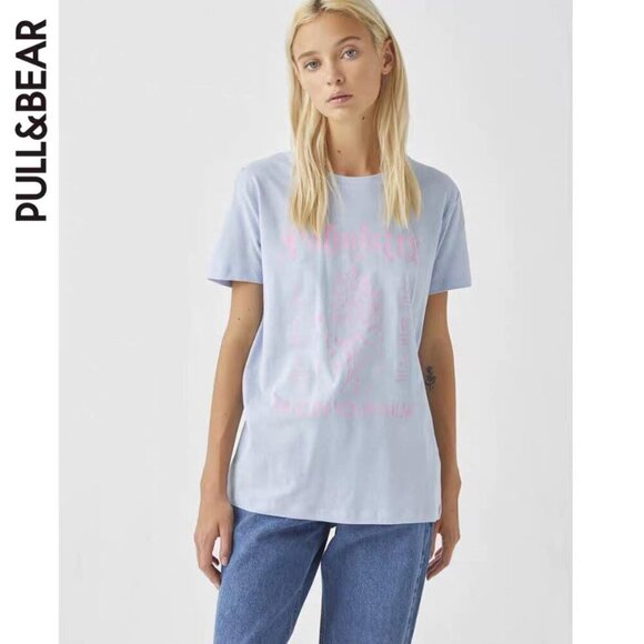 Pull & Bear Pastel Blue Palmistry Graphic Tee – “Fate in Your Palm”, Size S - Picture 4 of 4